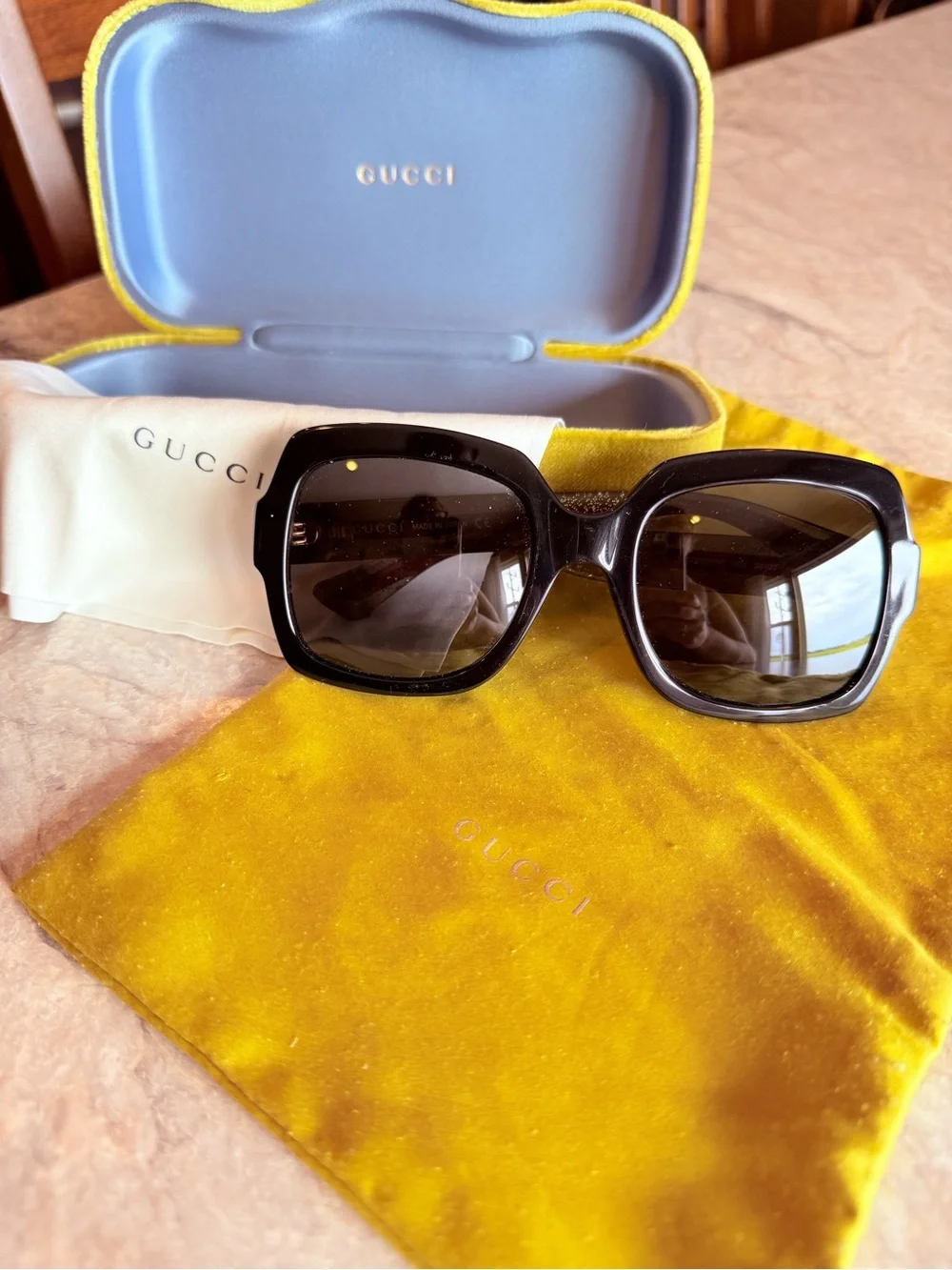 Gucci Women's Black Oversized Sunglasses with Dark Lenses